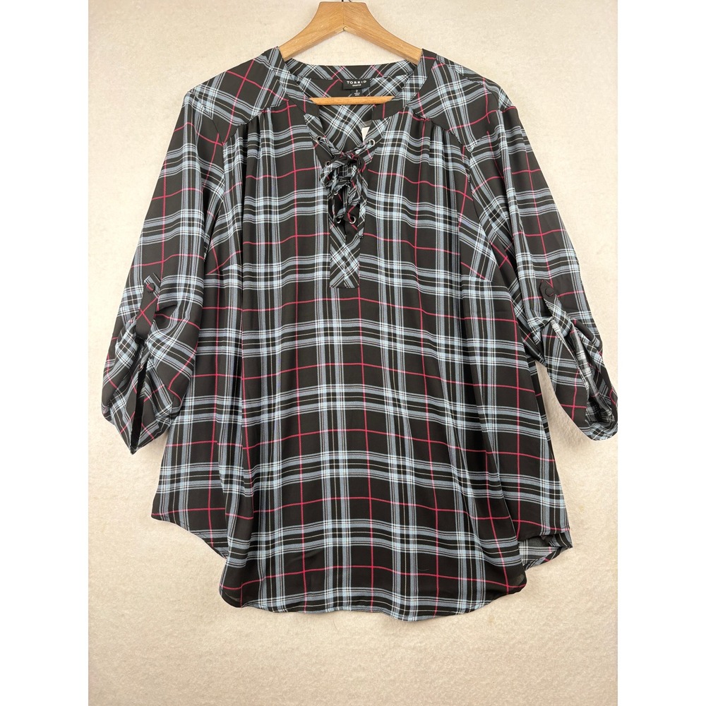 Torrid Harper‎ Pullover Womens 2 Plaid Lace Up Dark Academia Grunge NWT